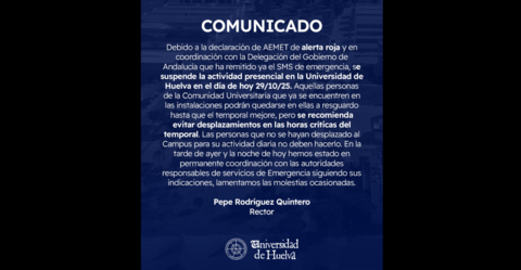 Comunicado de la Universidad de Huelva.