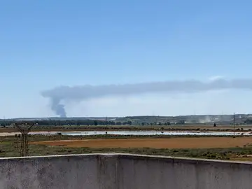 Imagen de la columna de humo visible desde San Juan del Puerto.