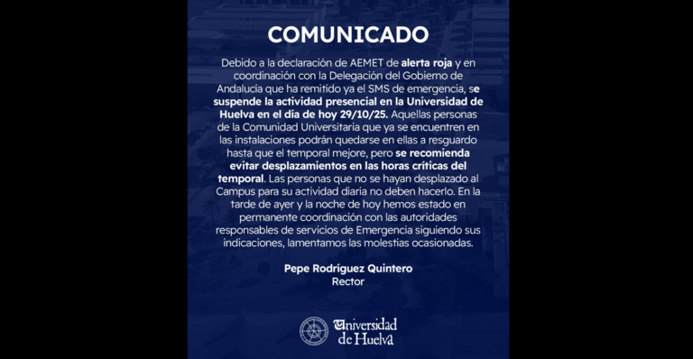 Comunicado de la Universidad de Huelva.