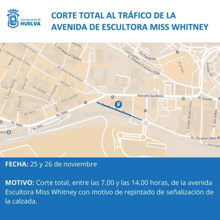 Corte de calle en Escultora Miss Whitney.