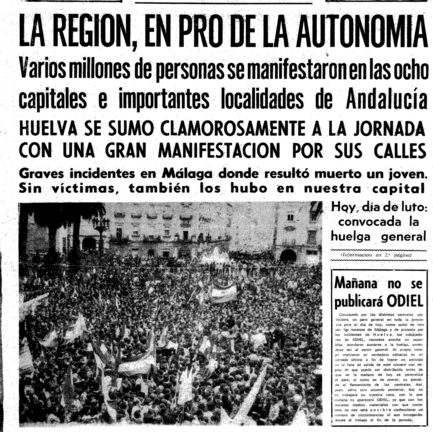 Portada del Diario 'Odiel' del día 6 de diciembre de 1977.