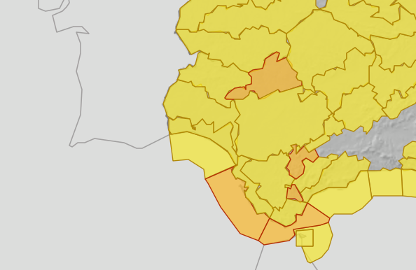 Mapa de avisos para el s&aacute;bado