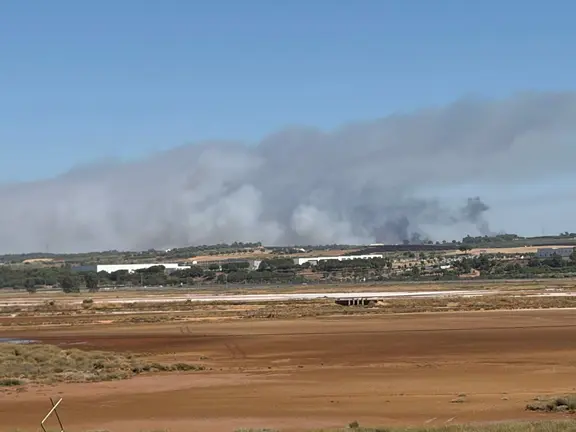 Imagen del humo del incendio visto desde San Juan del Puerto.