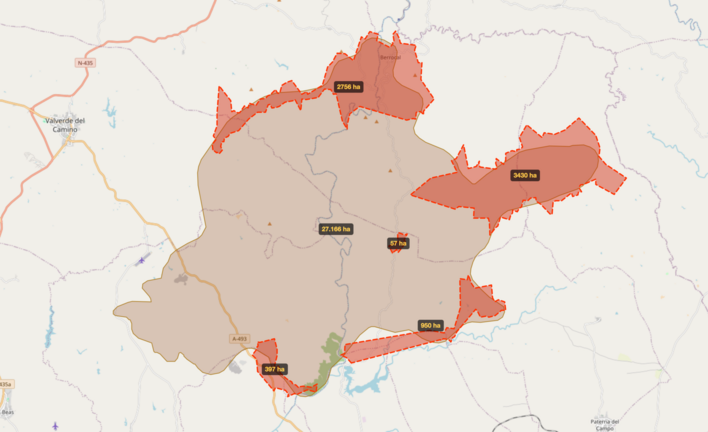 Mapa de las hect&aacute;reas afectadas por el incendio.
