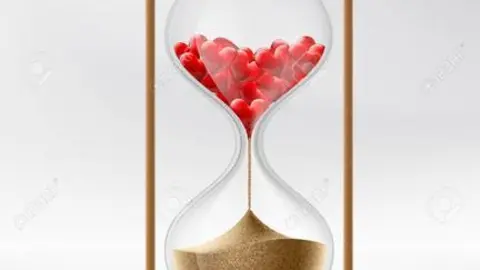 Hourglass with human hearts. Disease a myocardial infarction and death. Stock vector illustration.