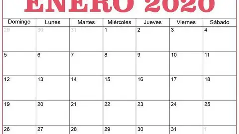 Calendario Enero 2020 Para Imprimir