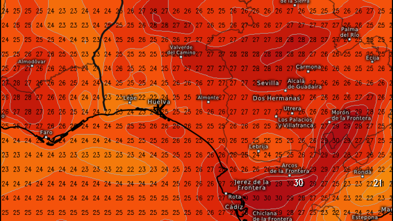 Mínimas casi 30º el jueves