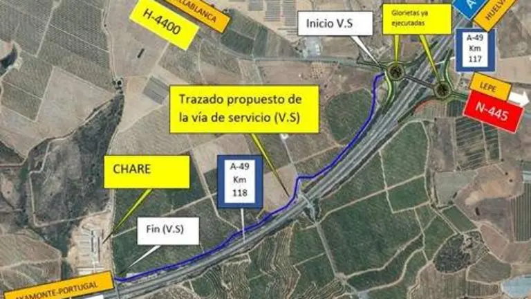 Plano de los accesos por la A-49.
