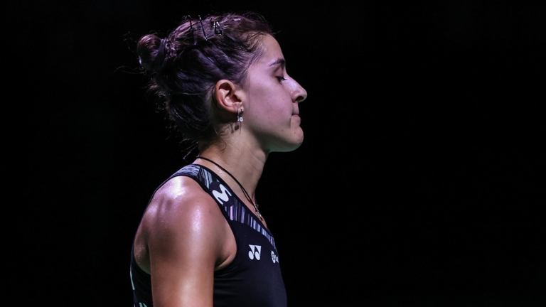 Carolina Marín al ser eliminada del Open de Japón.