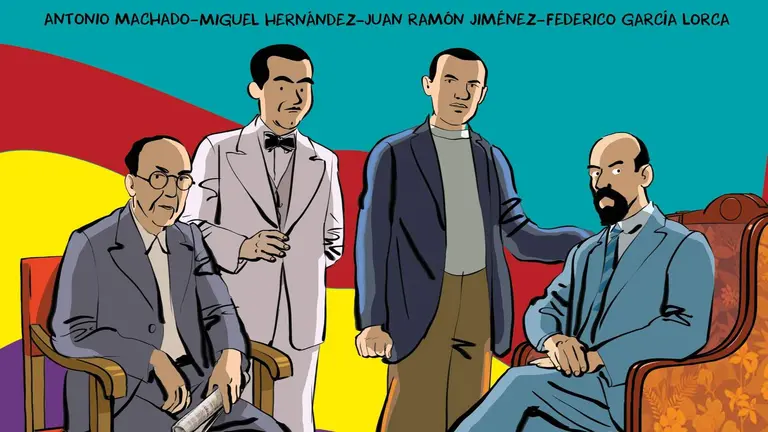 Portada de Cuatro poetas en guerra, novela-grafica.