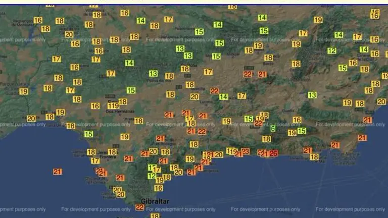 Mapa de temperaturas nocturnas.