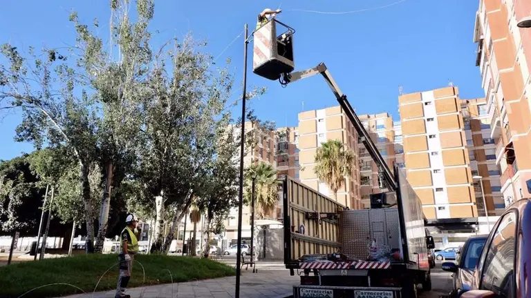 Instalación del alumbrado en la capital estos días.