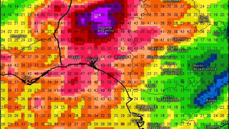 Mapa de cantidades de lluvia que se esperan