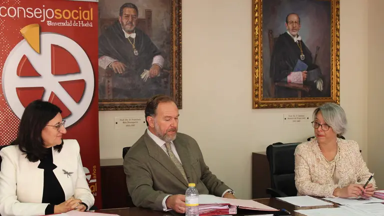 Pleno del Consejo Social_con el presidente, la secretaria y la Rectora