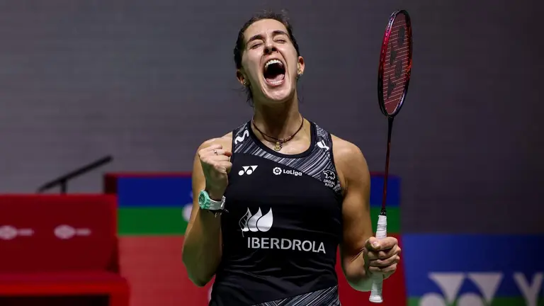 Carolina Marín en acción en Indonesia.