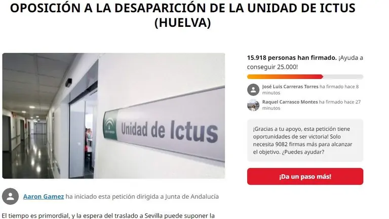 Captura de pantalla de la campa&ntilde;a de firmas