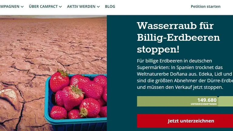 Captura de pantalla  de la campaña que va ya por 150.000 adhesiones de consumidores en Alemania