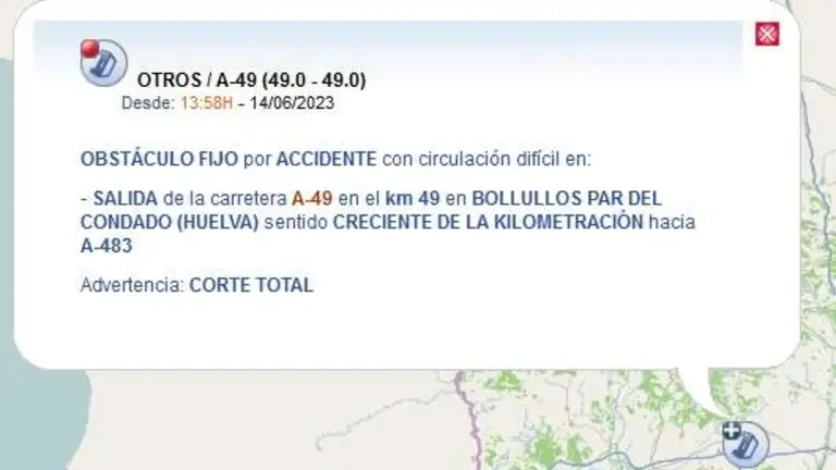 Aviso del corte por parte de la DGT