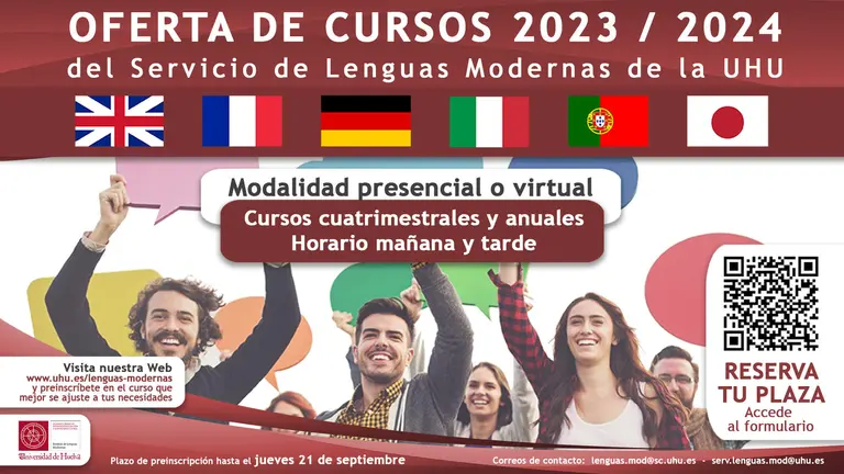 Cartel con los cursos de la UHU Idiomas