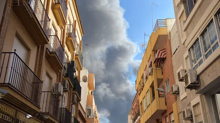 La humareda procedente de Hierros Espa&ntilde;a, sobre el Matadero (Foto: Inma Gallego)
