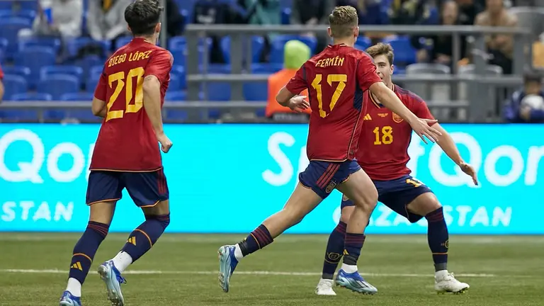 Fermín López tras marcar su gol con la sub-21.