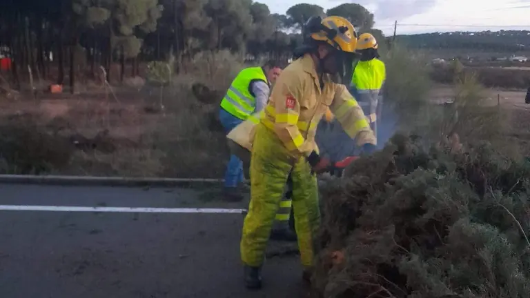 Bomberos tratan de desbloquear la carretera
