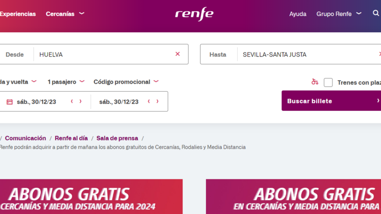 Captura de pantalla de trayecto Huelva-Sevilla