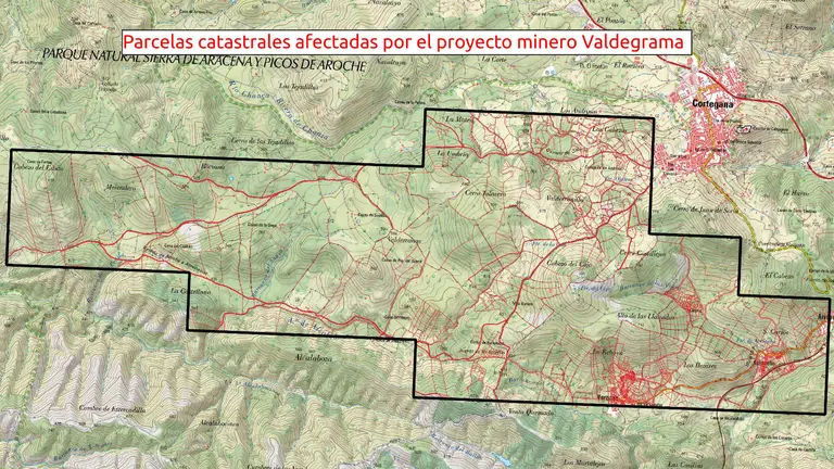 Área afectada por el proyecto minero de la Alcalaboza