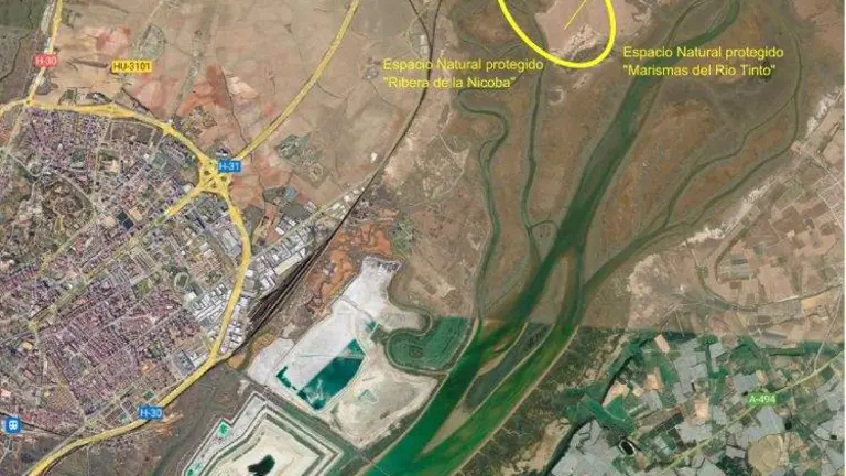 Zona de la cantera en las marismas del Tinto