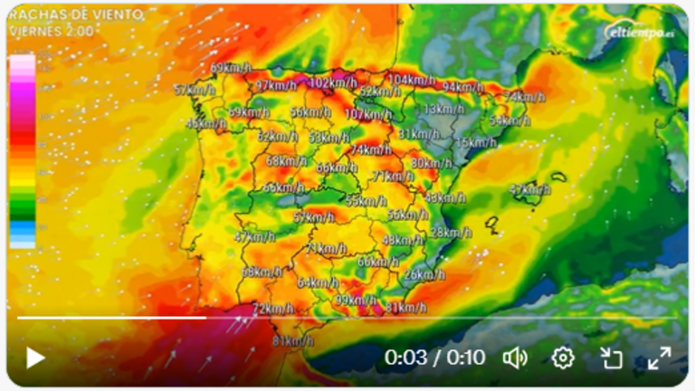 Captura de pantalla con las rachas de viento