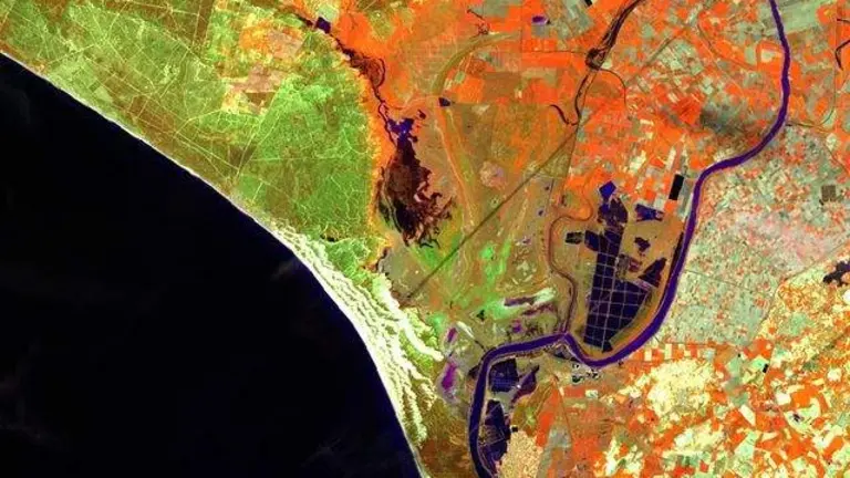 Foto Sentinel, donde se aprecia la inundaci&oacute;n escasa de Do&ntilde;ana