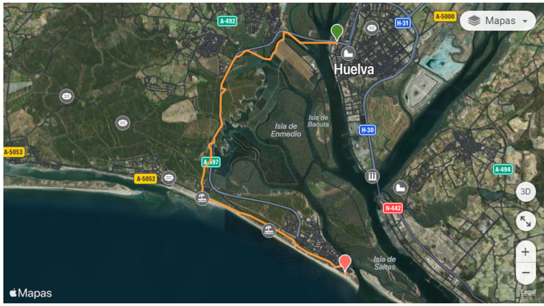 Captura de pantalla del trazado del carril-bici