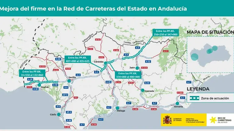 Mapa con ,os tramos en obras