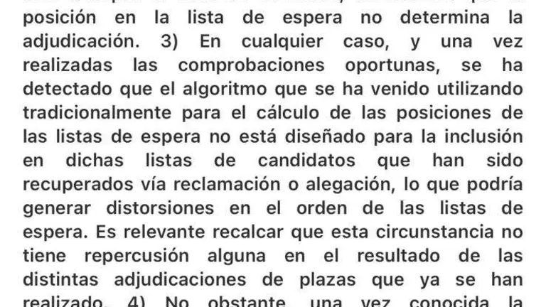Escrito/mensaje enviado por la Junta y el DUA a l@s afectados en el proceso de adjudicación de plazas en los Grados