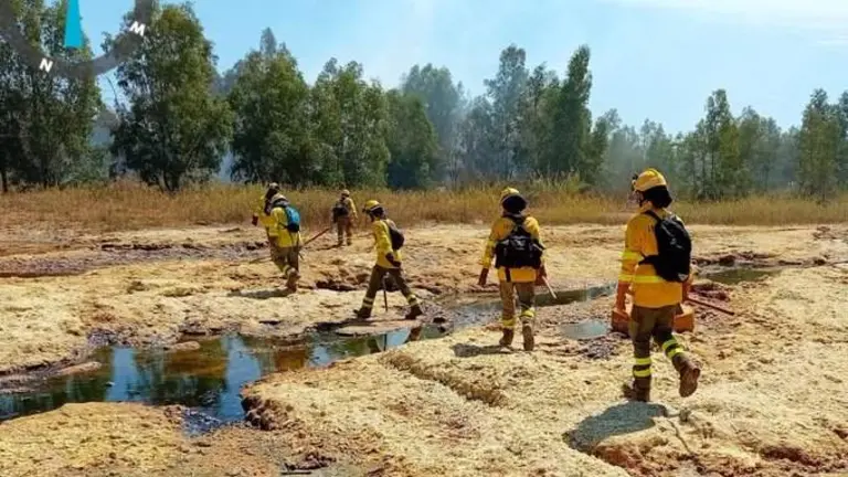 Efectivos del Infoca se retiran tras controlar el fuego ayer domingo
