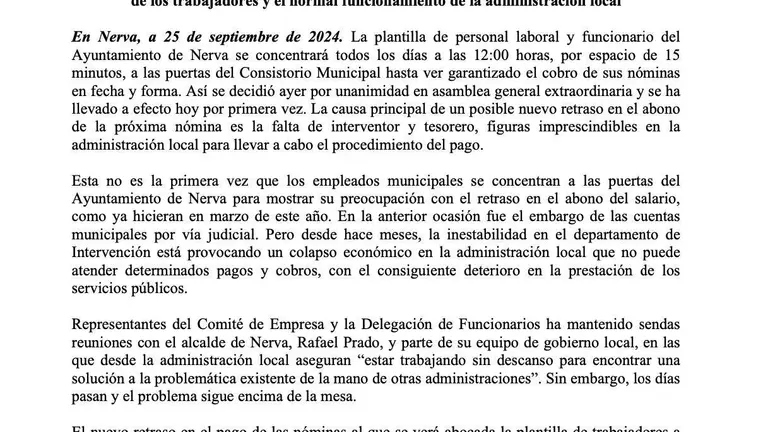 Nota de los trabajadores municipales