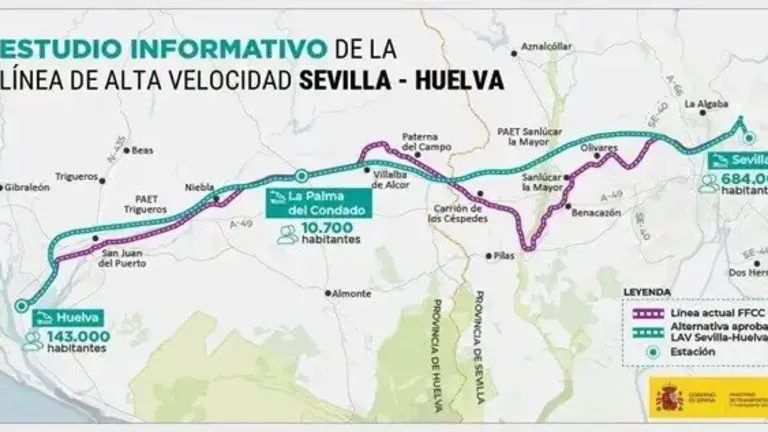 Trazado del AVE Huelva-Sevilla