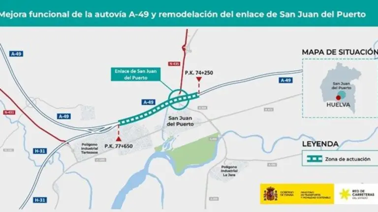 Imagen de la zona viaria A-49 Huelva-San Juan y N435