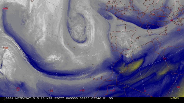 Impresionante imagen de la borrasca Martinho formada en el Atlántico y que impactará en Huelva desde el miércoles noche