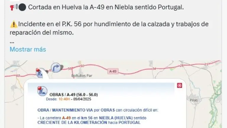 Captura de pantalla del Aviso de la DGT