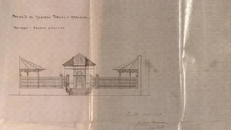 Plano de Anibal Gonz&aacute;lez de la Plaza de Abastos, 1912
