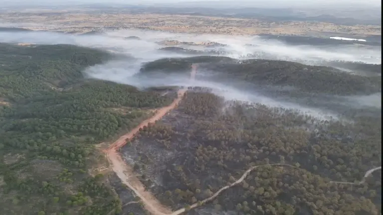 Vista a&eacute;rea de la amplia zona de La Contienda en Aroche / Fotograf&iacute;a: Plan Infoca.