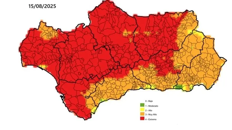 Riesgo extremo por incendio en pr&aacute;cticamente todo la provincia de Huelva.