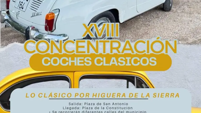 Concentraci&oacute;n de coches cl&aacute;sicos en Higuera. / Fotograf&iacute;a: Ayuntamiento de Higuera de la Sierra.