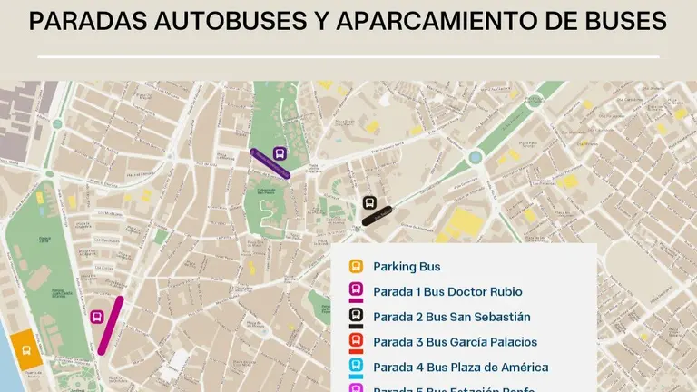 Aparcamientos y autobuses lanzadera.