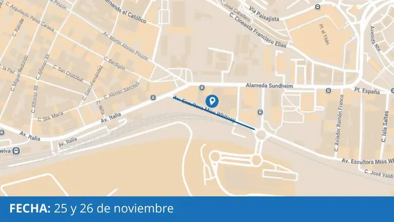 Corte de calle en Escultora Miss Whitney.