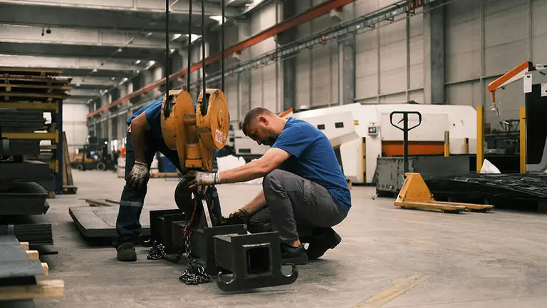 Dos trabajadores en una planta.