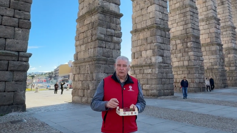 UPA Huelva repartiendo fresas en Segovia.