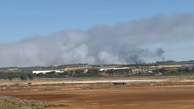 Imagen del humo del incendio visto desde San Juan del Puerto.