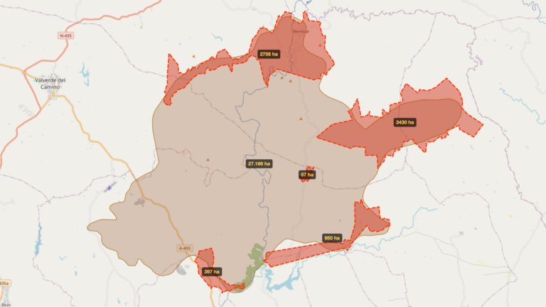 Mapa de las hect&aacute;reas afectadas por el incendio.